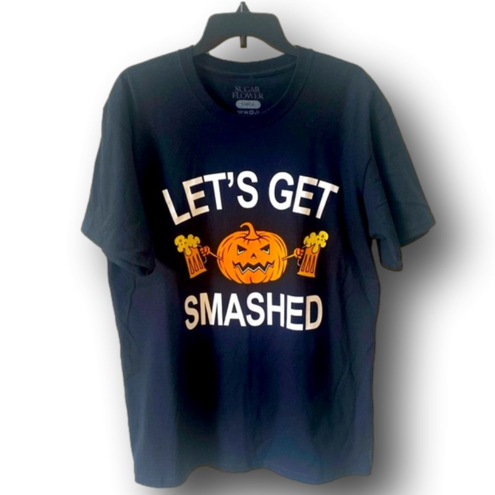 "Let's Get Smashed" Pumpkin & Beers Halloween Graphic T-Shirt - Size Large - NWT